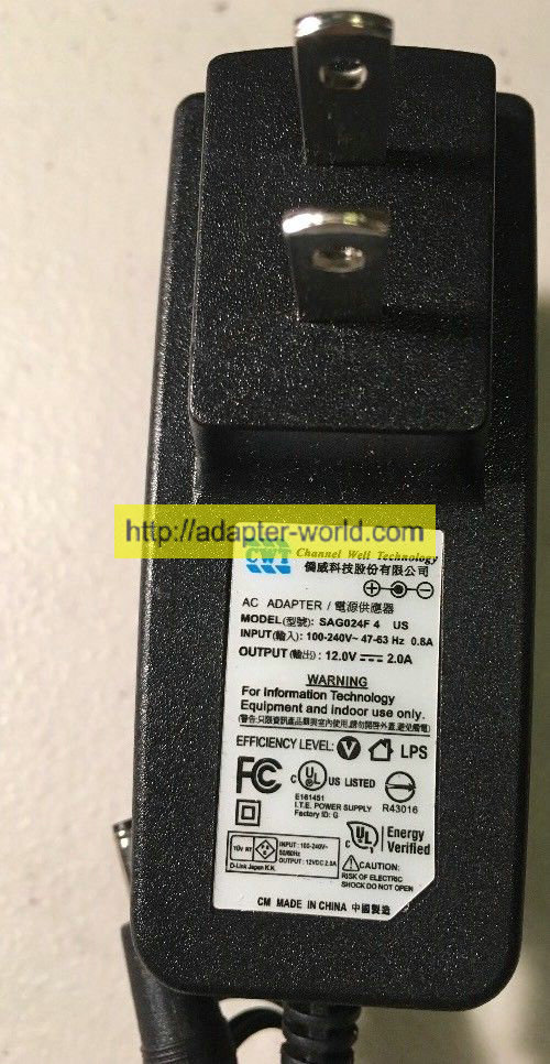 *100% Brand NEW* CWT Channel Well Technology Model: SAG024F 4 US AC Adapter 12.0V 2.0A Power Supply Free shipp
